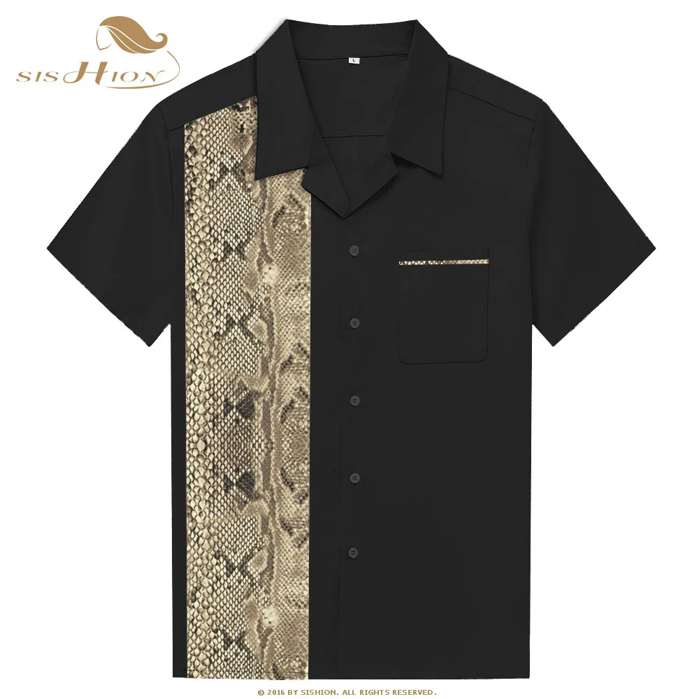 SISHION Винтажный стиль рубашка для игры в боулинг ST110 2019 Лето с коротким рукавом в стиле ретро животный змеиный принт хлопок мужская