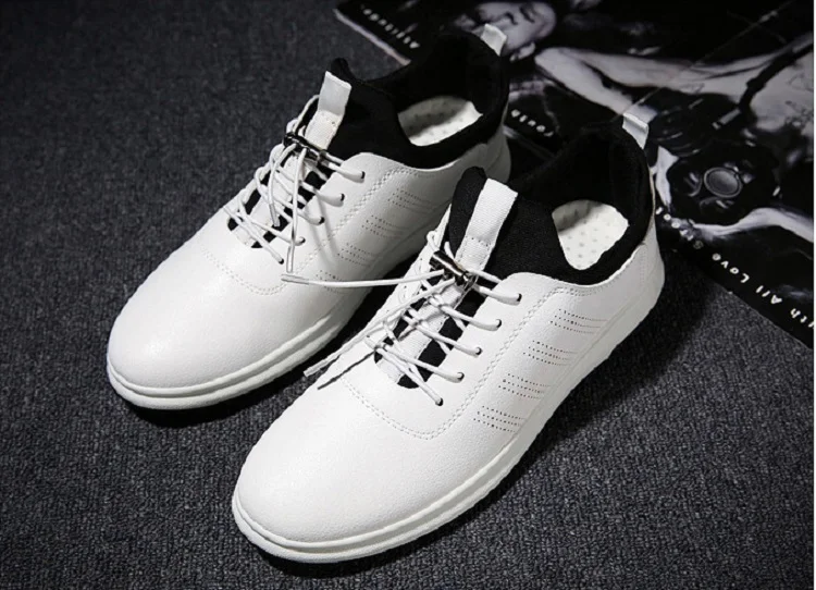 Spring Autumn Man Walking Shoes Sneakers Leather Breathable Korean Sport Shoes Wear-resistant Elastic-band Flat Shoes for Male (8)