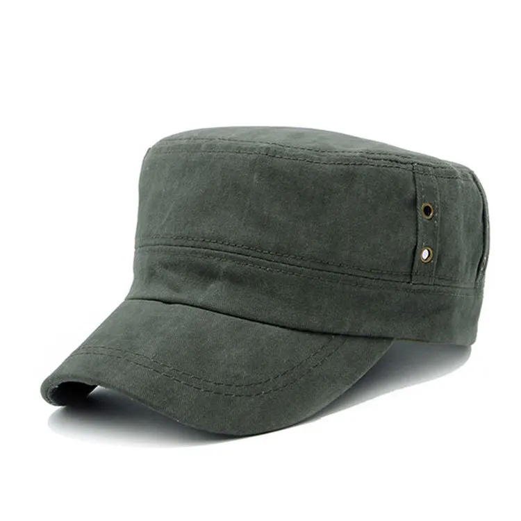 

2019 Spring Summer Vintage Cotton Solid Military Hats For Men Women Casual Flat Top Military Cap Army Caps Adjustable Wholesale