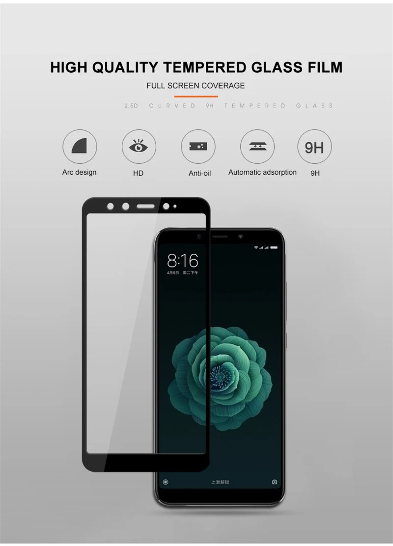 9H Стекло Glass на Xiaomi Mi A2 / Mi A1 полноэкранное 2.5D защитное Стекло на Сяоми Ми А2 / Стекло на Сяоми Ми А1 Закаленное Стекло