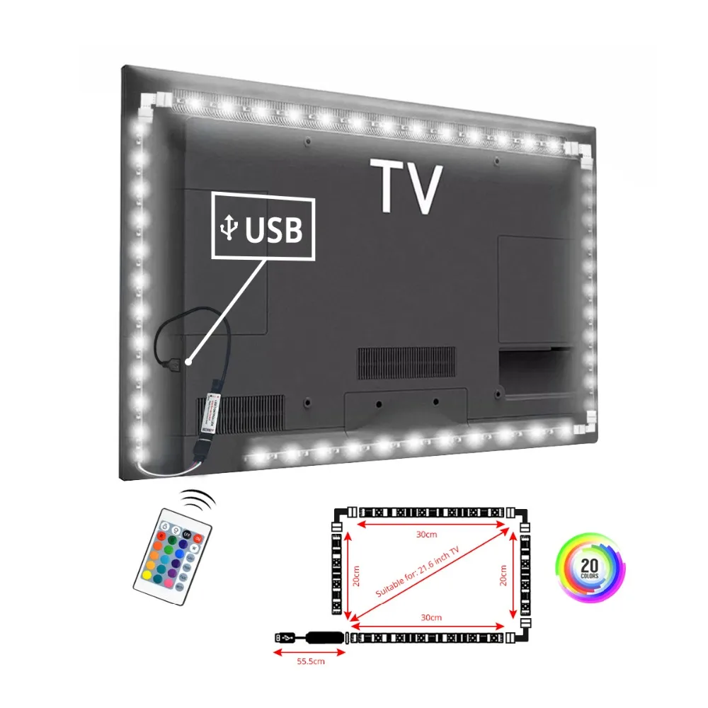 DIY 1 м/2 м/3 м подсветильник для телевизора USB светодиодная полоса лампа 5 в 5050SMD RGB