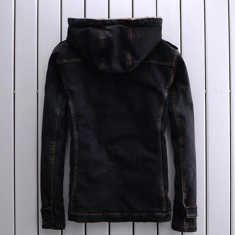Idopy зимняя джинсовая куртка с капюшоном и меховой подкладкой, черная мотоциклетная Байкерская Стильная дизайнерская флисовая утепленная джинсовая куртка для мужчин