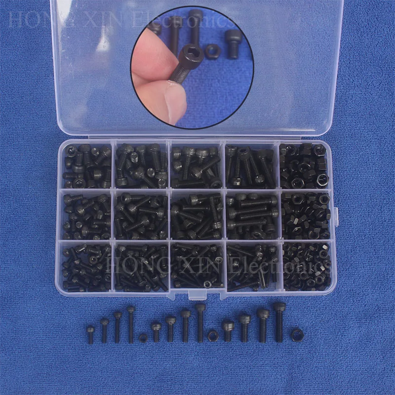 Black Carbon-Steel Cylinder Column Hex Hexagon Screw Set 500PCS/Set M3/M4/M5 Furniture Fastener Assorted Kit Black Carbon-Steel Cylinder Column Hex Hexagon Screw Set 500PCS/Set M3/M4/M5 Furniture Fastener Assorted Kit