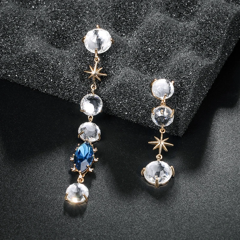 

baiduqiandu One Pair Asymmetry CZ Crystal Pierced Dangle Long Drop Starburst Earrings Party Wedding Jewelry Boucle d'oreille