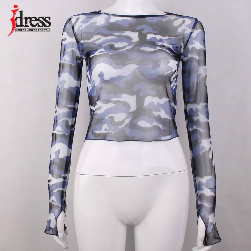 Hambelela Female Clothing Camouflage T-shirt Cape Top Summer Tops O Neck Long Sleeve Blusas Sexy Sheer Womens Tops and Blouses (7)