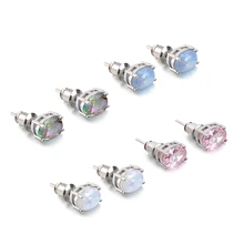 Гипоаллергенный сплав, серебро, Геометрическая огранка, Белый огненный опал, циркониевые серьги-гвоздики, Классическая мода, простые аксессуары, украшение