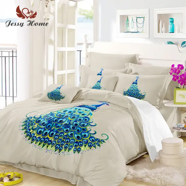 Us 31 63 42 Off Peacock Bedding Set Queen Size Blue Bird Duvet Cover Animal Bed Set Bedclothes 3pcs Us Au Ru Size With Pillow Case M1045 In Bedding