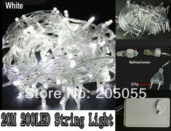 

20M 200LED Christmas Fairy String Light adjustable memory function controller with tail plug Female&male connector 220V-WHITE