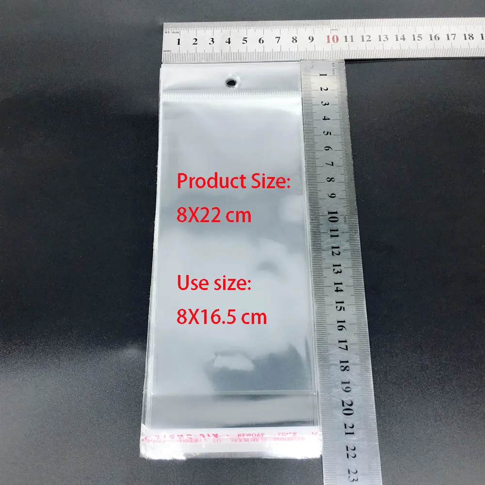 

Transparent Self Adhesive Seal Plastic Storage Bag OPP Bag For Packaging/Wedding/Jewelry Gift bags With Hang Hole DK8x22cm