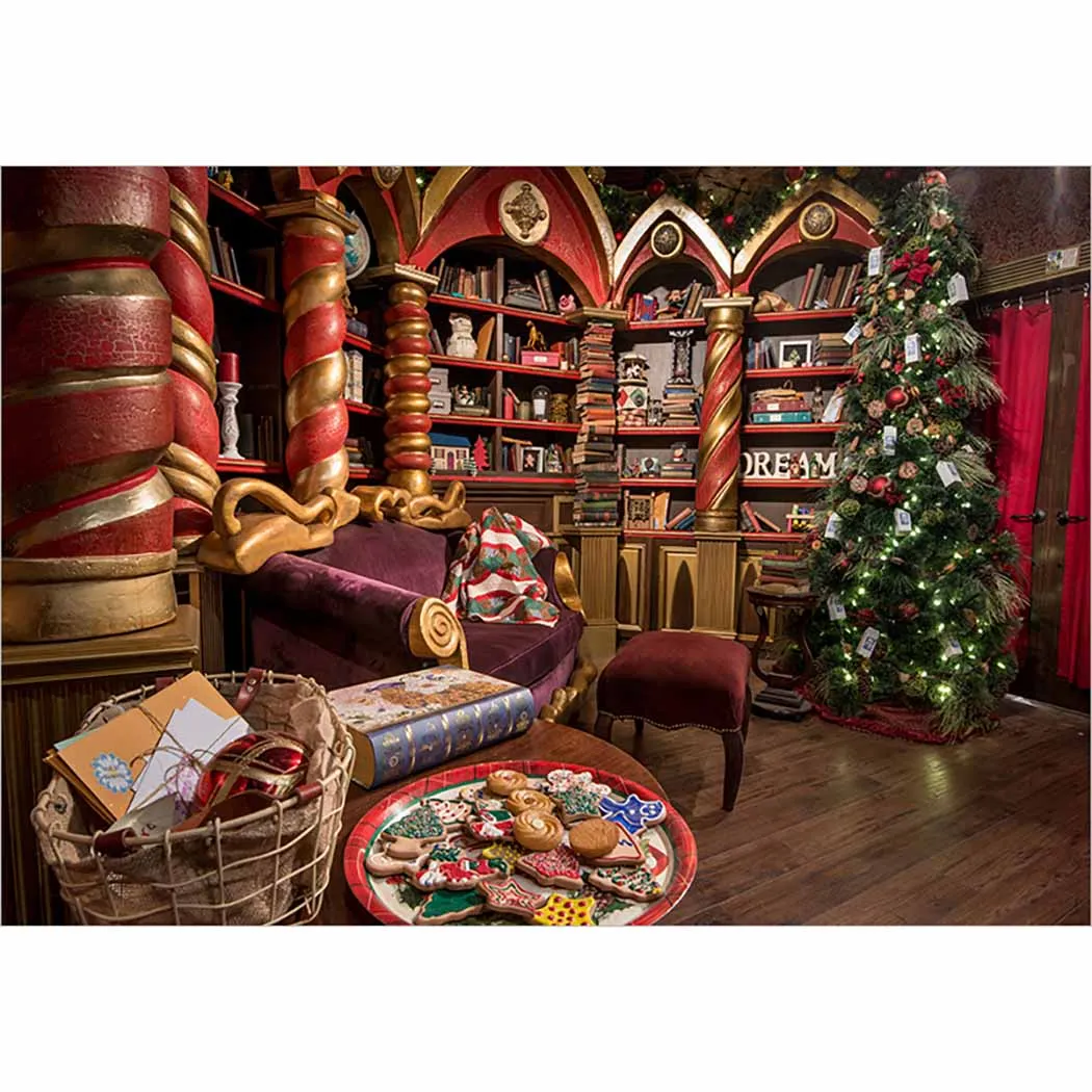Allenjoy الصورة خلفية عيد الميلاد شجرة الملونة الداخلية الديكور خزانة البسكويت خمر خلفية الحلوى fphotography