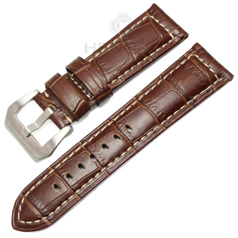 Brown silver buckle Ремешки для наручных часов, 22 мм, 24 мм, ручной работы, Ретро стиль, натуральная кожа, мужские часы, ремешок для часов, женский ремень, ремешок, сталь, нержавеющая пряжка, застежка - Цвет ремешка: Brown silver buckle