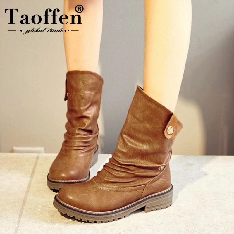 

TAOFFEN Size 33-43 Round Toe Ankle Boots For Women Slip On Autumn Winter Square Heels Platform Boots Fashion Punk Casual Shoes