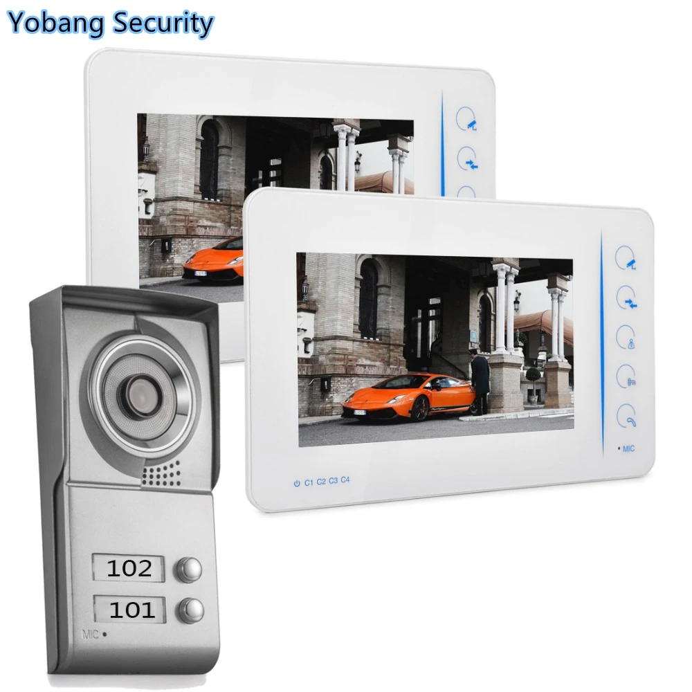 Yobang Security freeship DHL New Apartment Video Intercom 7 inch LCD Touchkey Video Door Phone Doorbell intercom System 2 house
