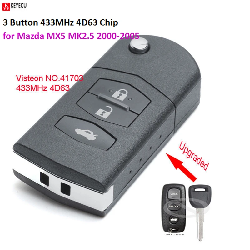 Keyecu умная Улучшенная флип-карта для Mazda MX5 MK2.5 2000-2005 Visteon модель 3 Кнопка 433 МГц 4D63