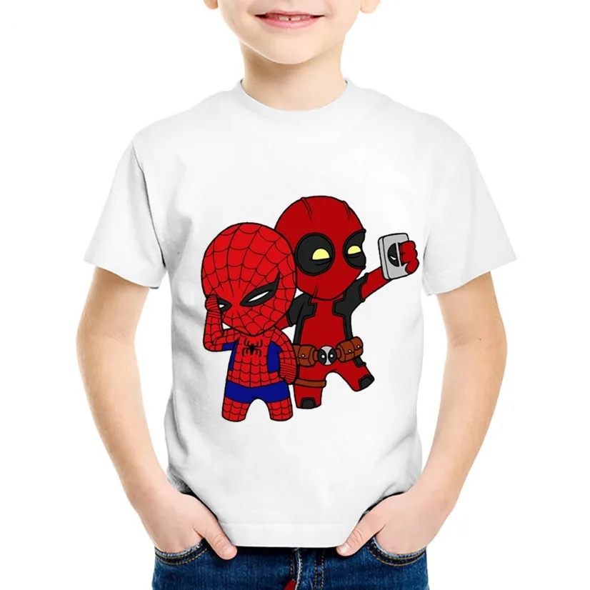 Детская футболка с принтом «Дэдпул с Бэтменом», футболка с человеком-пауком, Детские забавные летние футболки, одежда для маленьких мальчиков и девочек, HKP2238