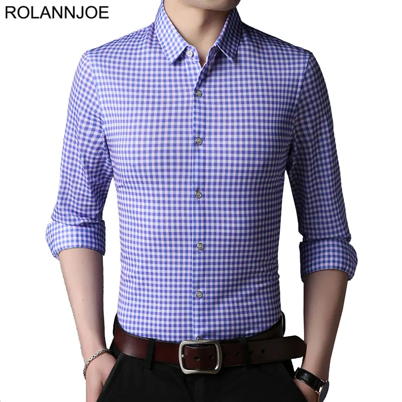 

R.N.J. Brand Tri-color Tiny Plaid Shirts Mens Clothes 2018 Long Sleeve Mens Dress Shirts Casual Slim fit Men Social Shirt