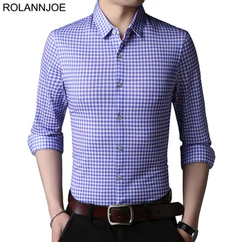 

R.N.J. Brand Tri-color Tiny Plaid Shirts Mens Clothes 2018 Long Sleeve Mens Dress Shirts Casual Slim fit Men Social Shirt