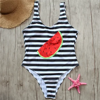 

Women Swimsuit Stripe Bikini Watermelon Prints Swimming Suit Push Up Padded Swimwear High Leg Bathing Suit Female Bodysuit