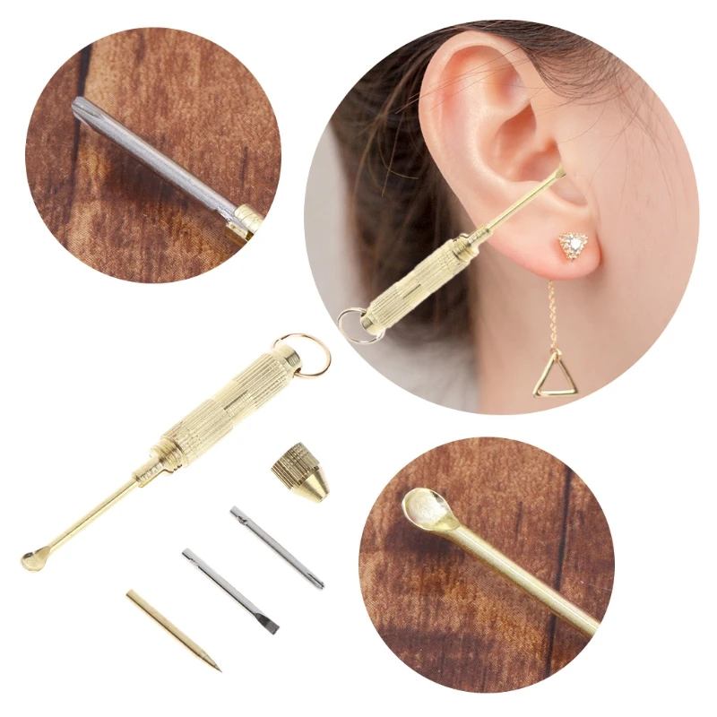 

4 In 1 Multifunctional Ear Spoon Earpick Wax Remover Key Chain Screwdriver Tools