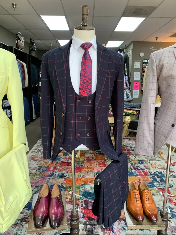 Модный деловой клетчатый дизайнерский мужской костюм, смокинг для жениха, свадебный костюм из 3 предметов, блейзер для лучшего человека(пиджак+ брюки+ жилет - Цвет: as picture
