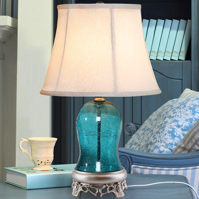 

Tuda Free Shipping Mediterranean Style Table Lamp Blue Glass Table Lamp For bedside Table Lamp Bedroom Lamp