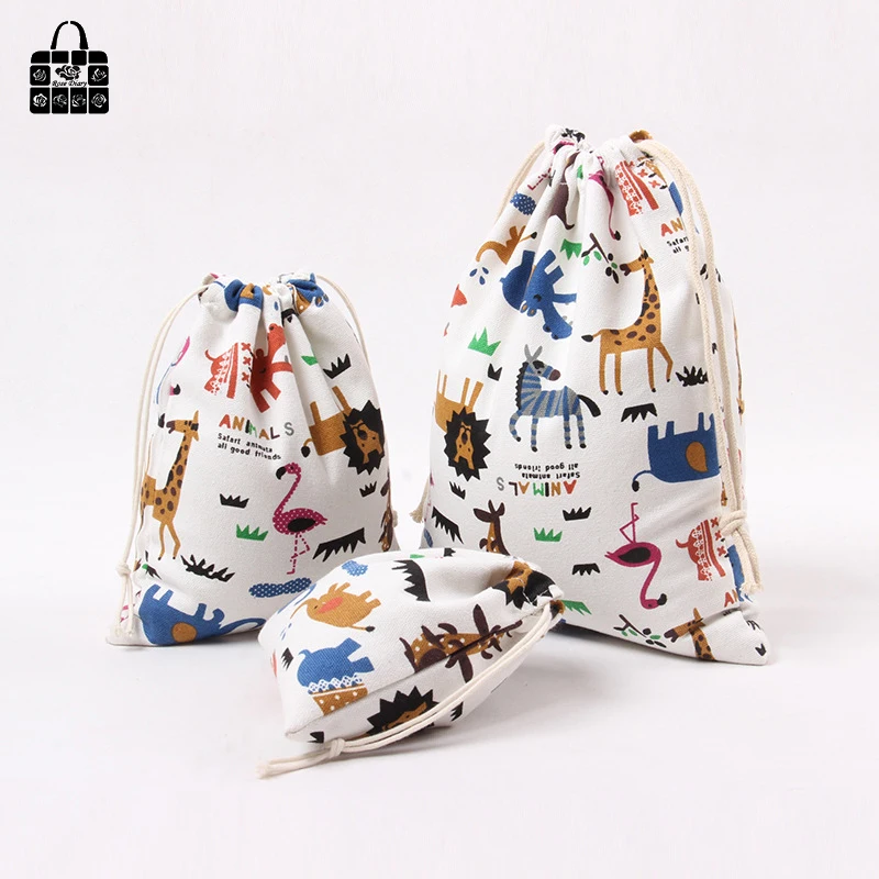 1 قطعة الحيوان المطبوعة 100% القطن قماش الغبار حقيبة ملابس الملابس الجوارب/الملابس الداخلية الأحذية تتلقى حقيبة المنزل النثرية الاطفال لعبة ح...