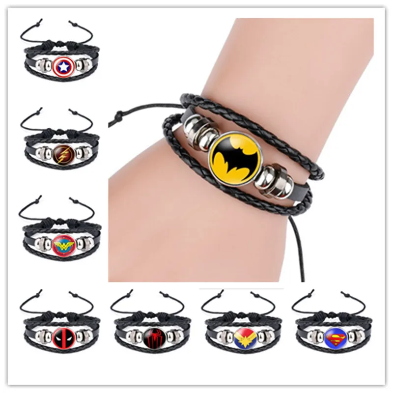 

Time Gem Leather Bracelet Marvel Film Batman Captain America Superman Deadpool Wonder Woman Captain Marvel Woven Bracelet Gift