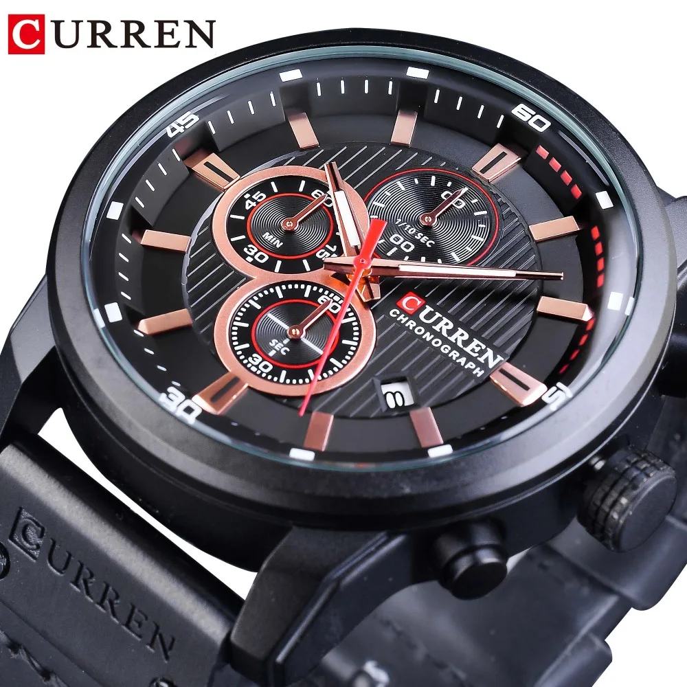 CURREN 2018 Sport Racing Series Black Watches Date Display Genuine