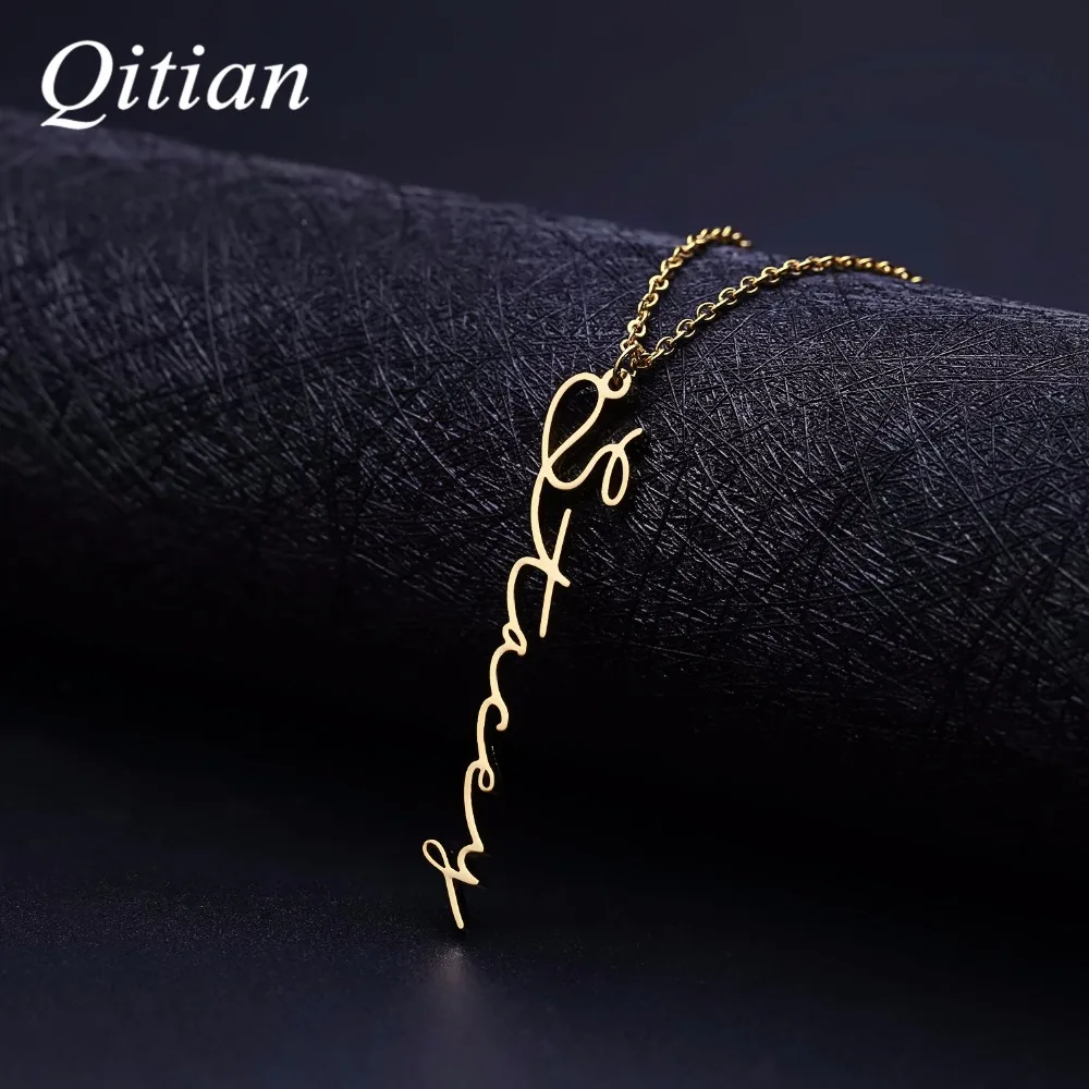 

Handwriting Jewelry Custom Signature Pendant Choker Female Vertical Personalized Vertical Name Necklace For Women Gift