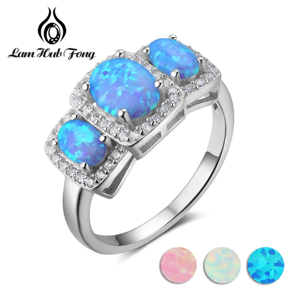 Luxury Cubic Zirconia Oval Blue Opal Stone Women Rings Real Pure 925 Sterling Silver Ring Gift Ideas For Mom Lam Hub Fong huismerk kopen in de aanbieding
