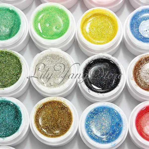 36 Pots Professional Makeup 36 Colors Nail Art UV Gel Colorful Glitter Powder Nail Gel Excellent Gel Nail Polish Free Shipping