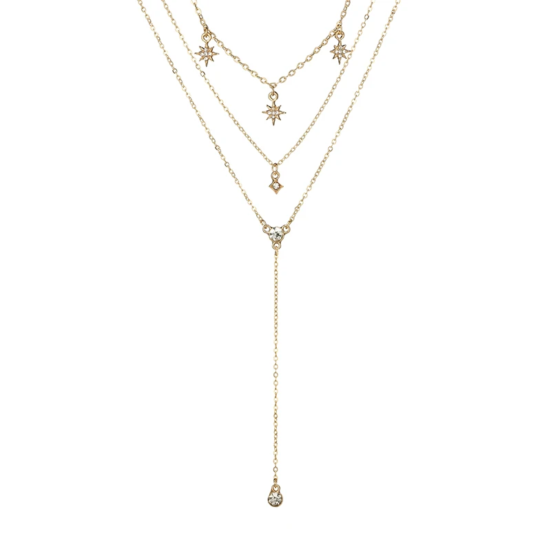 Docona, бохо, Хрустальная звезда, амулеты, многослойное ожерелье для женщин, Трендовое металлическое длинное ожерелье с подвеской, богемное ювелирное изделие, воротники 3860