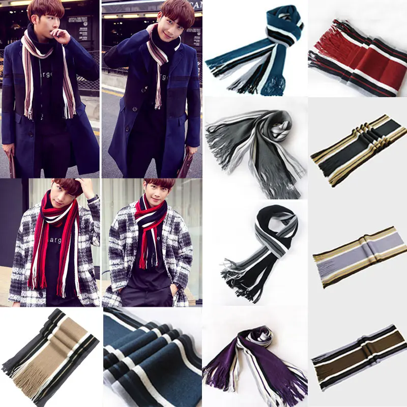 

luxury Winter Warm Men's Scarf Classical Striped Artificial Scarf Men Tassels Scarf Male Brand Shawl Long Pashmina Shawl Scarf