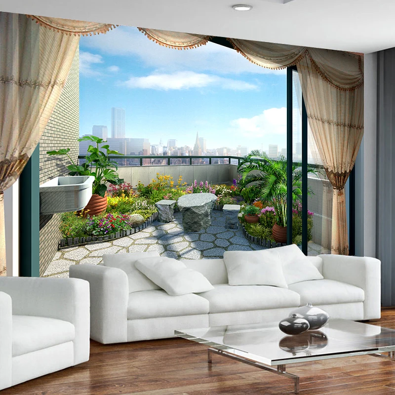 

JiaSheMeiJu Custom 3D Photo Wallpaper For Bedroom Walls Outdoor The Balcony/City View Mural Wallpaper 3D Living Room Home Decor