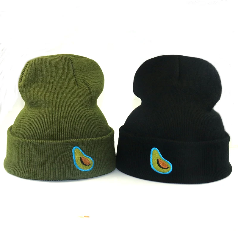 

2018 new Avocado embroidery knitted hat women warm winter knitted beanie cap 100% cotton flexible beanies outdoor ski caps