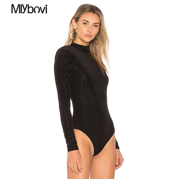 

Black Elegant Modern Lady Bodysuit Flannel Women Knitted Mid Waist Solid Skinny Bodysuit 2018 Autumn Casual Women Bodysuits