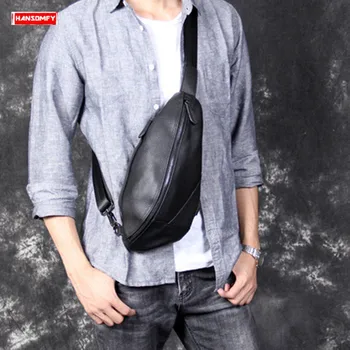 Personalized casual suede leather Men's chest bag soft black genuine leather small shoulder slung bag original practical bags Personalized casual suede leather Men's chest bag soft black genuine leather small shoulder slung bag original practical bags