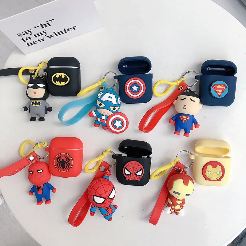 

Silicone Wireless Bluetooth Earphone Case for Apple AirPods 2 Protective Cases Charging box with Superman Spiderman Toy Keychain