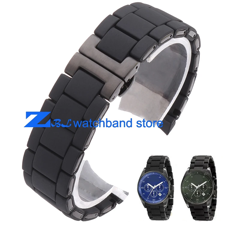 Резиновый ремешок для часов Силиконовый браслет черная сталь черный силикагель для AR5921 AR5922 человек 23 мм женщина 20 мм ремешок для часов