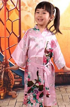 RB009 Павлин Детский халат атласное детское кимоно халат подружки невесты платье с цветочным узором для девочек шелковая Детская Пижама-халат кимоно халат - Цвет: As the photo show