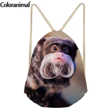 Coloranimal Прохладный Стильный Для женщин Для мужчин Повседневное Drawstring Сумки 3D животных черный бородатый Саки/saguinus Imperator Обувь для мальчиков Обувь для девочек рюкзак