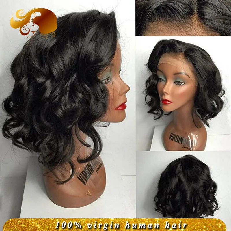 

ALYSSA Wavy Glueless Full Lace Wigs Natural Hairline Virgin Peruvian Hair Wig Bleached Knots Short Human Hair Lace Front Wigs