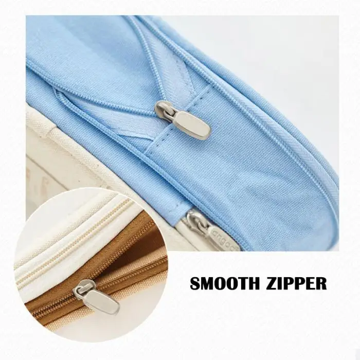 Telescopic Macaron Color Pencil Case Large Capacity Zipper Canvas Makeup Stationery GT66