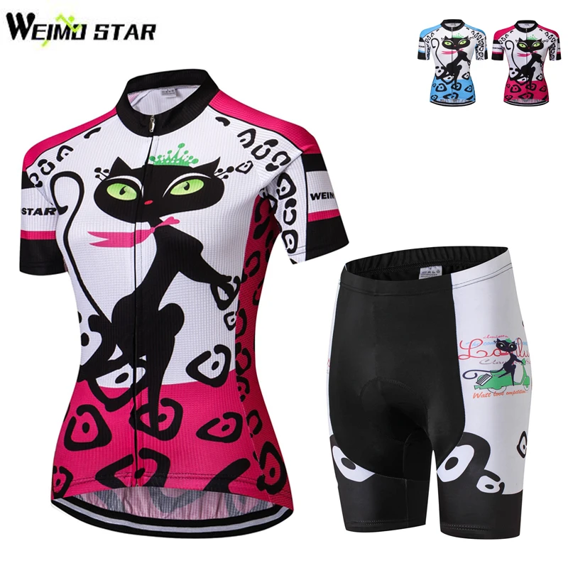 WEIMOSTAR المرأة الدراجات جيرسي القط قصيرة الأكمام مجموعة سريعة الجافة روبا ciclismo الدراجة غطاء دراجة ركوب الدراجات الجبلية قميص الصيف