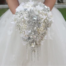 White Hydrangea drop brooch bouquet custom wedding bridal bouquets crystal teardrop style Bride s Bouquet Pearl