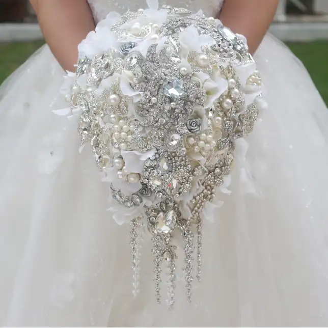 White Hydrangea Drop Brooch Bouquet Custom Wedding Bridal Bouquets