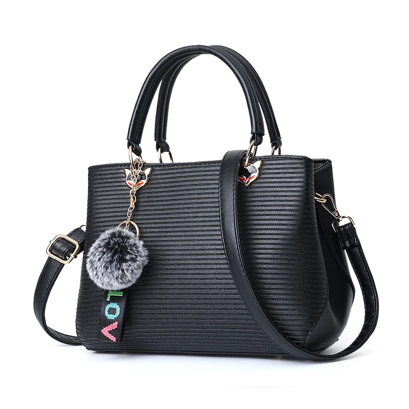 

2019 Solid color striped women handbag high quality luxury shoulder bags Ladies hairball ornaments totes designer crossbody bags