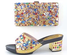 Italian Shoes With Matching Bags African Women Sandal Colorful Rhinestones Decoration Dress Shoes and Bag Set Size 37-43 MOH1-33
