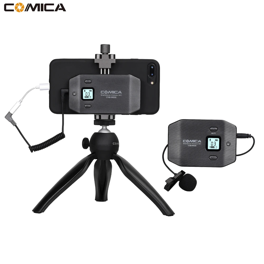 COMICA Mobile Professional Wireless 6-Channels Lavalier Smartphone Microphone LCD Screen 60M Work Distance for iPhone X/8/7/6S