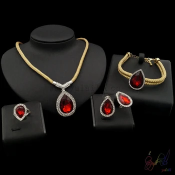 

Yulaili New Design Wedding Red Rhinestone Rope Costume Jewelry Necklace Fashion Jewelry Bracelet Sets